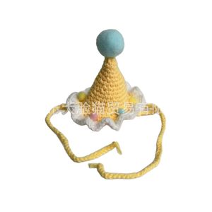 Gorro para mascotas, sombrero de cumpleaños para gatos y perros, accesorio de fiesta de punto de algodón tejido, accesorio decorativo para fotos de mascotas, babero decorativo con pompón en la parte superior - Product Image 5