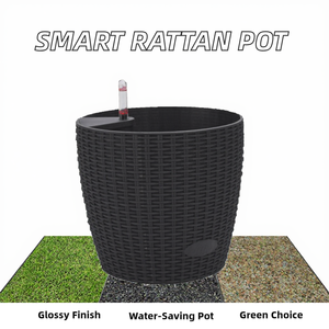 Macetas Modernas Minimalistas de Plástico Esmaltado para Interiores, Nuevo Diseño, Macetas Autorregantes con Patrón de Mimbre para Pisos - Product Image 2