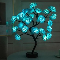 Lampe de table LED à piles USB en forme de rose, lumière nocturne romantique, émission rose, bleue, jaune, décoration de chambre à coucher, bonsaï