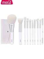 Ensemble professionnel de 10 pinceaux de maquillage en poils de chèvre blancs et synthétiques, manche en bois, pour le visage, le crayon à sourcils, le lèvres, le rasage