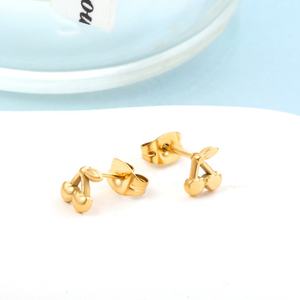 Aretes de Moda con Diseño Lindo y Sencillo, Chapados en Oro de 18K, Aretes de Acero Inoxidable con Forma de Cereza para Mujer - Product Image 5