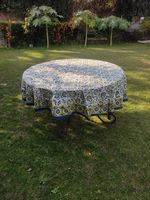 Nappe ronde imprimée en blocs naturels Nappe de table en tissu imprimé en blocs à la main Nappe 8 places avec bordure sur tout le pourtour