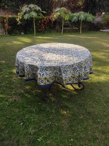 Natural Hand Block Print <b>Round</b> Tablecloh Hand Block Print Sheeting Fabric <b>Table</b> Wear 8 Seater <b>Tablecloth</b> With Border All <b>Round</b> - Product Image 4