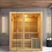Sauna intérieur traditionnel en bois de pruche pour 4 personnes avec doubles bancs