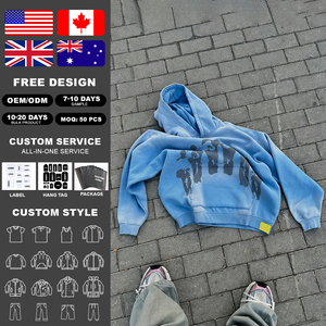 Factory Customized 100% Pure Cotton Hoodie Men's Retro Sun Faded Acid Washed Hoodie Digital Printed Hoodie - Product Image 2