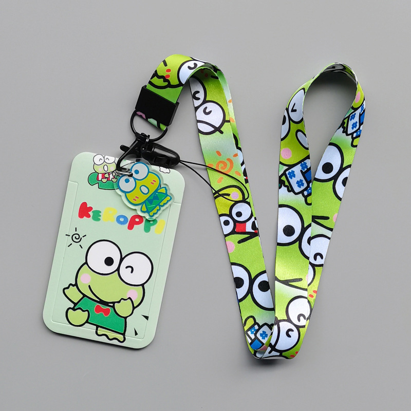 Anti-Lost Lovely Cartoon Keroppi Student ID Card Holder Custom Lanyards Campus Plastic Card Cover Worker USB Pendant Card Cover Image 4