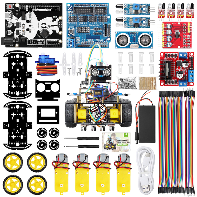 Tscinbuny STEM Programming 4WD Smart Robot Car Kit C/C++ Project DIY Education Robot Kit