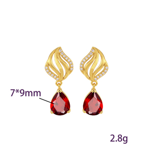 Boucles d'oreilles vintage en argent 925 plaqué or, motif fleur brossée, pierre naturelle taille poire 7*9mm, bijoux élégants pour femme - Product Image 6