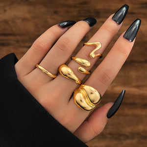 5pcs/set Punk Style Irregular <b>Ring</b> Geometric Design Cross <b>Ring</b> Trendy Gold Color <b>Chunky</b> <b>Rings</b> Set for Women - Product Image 2