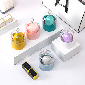 Boîte de rangement pour éponges de maquillage avec couvercle, organisateur de cosmétiques en plastique pour houppettes, rangement de bureau, rose, vert, jaune, bleu, bleu lac - Product Image 4