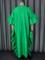 Robe Boubou Africaine Translucide Plissée Unie Décontractée Ample à Manches Cloche, Robe Longue Maxi Volantée Grande Taille pour Femme – Idéale pour l'Été