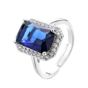 Прямая поставка Новое темпераментное прямоугольное синее бриллиантовое Открытое кольцо R91