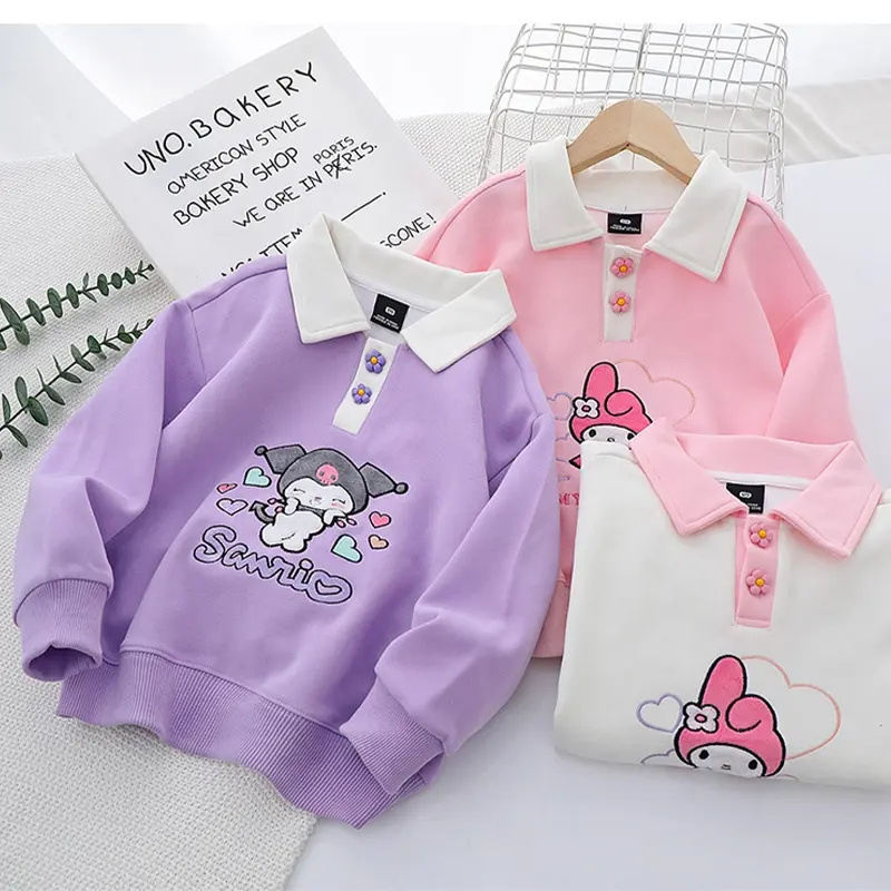 Sanrio Kids Sweatshirt Herfst Nieuwe Kawaii Anime Mymelody Kuromi Cartoon Lange Mouw Tops Meisje Pullover Poloshirt Cadeau