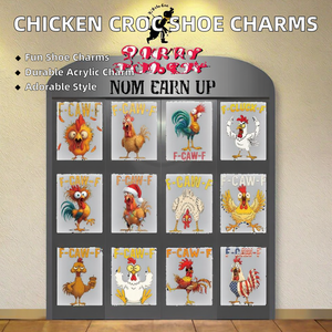 Breloques et accessoires décoratifs en acrylique pour sabots Croc, motifs coq, poule, poussin, mignons, personnalisables, avec moule gratuit, vente en gros, <span class=keywords><strong>Jibbits</strong></span> - Product Image 2