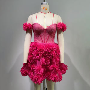 فستان بتصميم أكتاف مكشوفة وقصة A-line، مزين بالزهور، فستان سهرة براق للحفلات الرسمية وحفلات الزفاف الصغيرة وأعياد الميلاد والمناسبات المسائية وحفلات الكوكتيل - Product Image 3