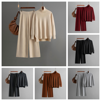 Ensemble de mode automne/hiver, nouvelle collection, pantalon large en tricot uni décontracté, pull à col roulé, ensemble deux pièces