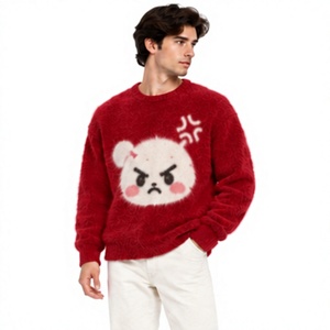 unisex <b>vintage</b> mohair <b>sweater</b> reversible fuzzy jacquard pullover oversized crewneck handknitted winter knitwear oem odm custom - Product Image 1