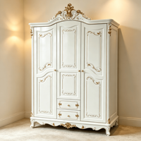 Armoire en bois européenne dorée et sculptée, meuble de rangement pour chambre à coucher, vente en gros d'usine, personnalisable