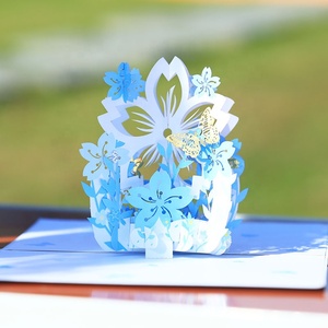 Tarjeta de felicitación 3d hecha a mano, <span class=keywords><strong>Sakura</strong></span>, cesta hueca, para boda, cumpleaños, Pop-Up - Product Image 3