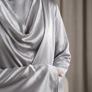 Custom Silver Satin <b>Abaya</b> Fashionable Unique Custom Nida Satin Linen <b>Abaya</b> for Muslim Women - Product Image 5