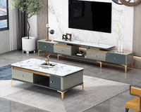 Ensemble de meubles de salon, design luxueux, meuble TV moderne, table basse, support en acier inoxydable doré, armoire en bois