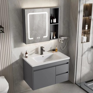 GJGC <span class=keywords><strong>Mobile</strong></span> da <span class=keywords><strong>Bagno</strong></span> di Qualità Alberghiera con Lavabo Integrato in Lastra di Ceramica e Lega di Alluminio Spaziale con Specchio - Product Image 2