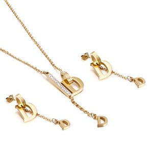 Boucles d'oreilles en acier inoxydable avec lettre D, ensembles de <span class=keywords><strong>bijoux</strong></span> épais, collier, cadeaux - Product Image 1