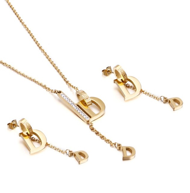 Letter D Earrings Jewelry Gift Sets in Stainless Steel Chunky Jewelry Sets Necklace