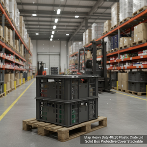 Etap Heavy Duty 40x30 Plastic <b>Crate</b> Lid Solid Box Protective Cover Stackable for Logistic Storage - Product Image 3