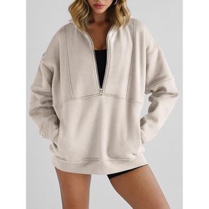 <b>Women's</b> <b>Half</b> <b>Zip</b> <b>Sweatshirt</b> Fleece Stand Collar Long Sleeve Oversized Pullover With Pockets - Product Image 2
