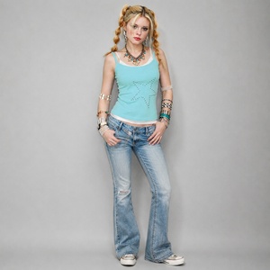 Breathable Jersey Mint Green Ruched Tank <b>Top</b> Studded Star Sleeveless Camisole Layered Women Casual Streetwear - Product Image 5