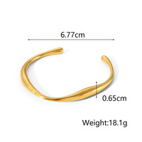 Bracelet ouvert en acier inoxydable 316L, design minimaliste à courbes fluides, couleurs or et argent 18K PVD, hypoallergénique, OEM