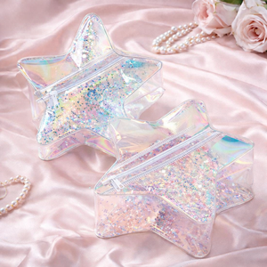 Sacs à paillettes en PVC irisé personnalisés avec fermeture à glissière, grande capacité, trousse de toilette pour le voyage, le rangement du maquillage et l'usage quotidien - Product Image 2