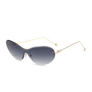 Lunettes de soleil œil-de-chat sans monture avec verre monobloc et branches en alliage vintage, protection UV400, personnalisables avec logo, pour hommes et femmes - Product Image 2