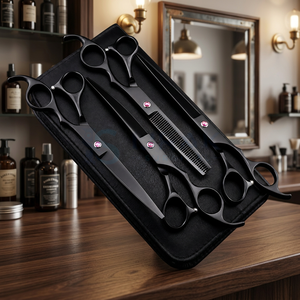 Ensemble de ciseaux de coiffure professionnels en acier inoxydable 440C, lame tranchante, manche long, pour droitiers, outils de salon de coiffure, noir - Product Image 2