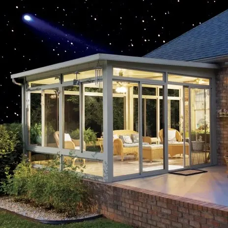 Prefabbricata moderna di lusso pendenza del tetto in lega di alluminio di vetro veranda sunhouse