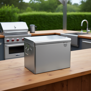 Glacière isotherme en acier inoxydable 28L x 16W x 17H pouces, grande capacité, pour cuisine extérieure, avec couvercle à charnières et bouchon de vidange, idéale pour les fêtes - Product Image 2