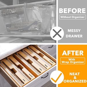 Cortador de film de bambú con caja de almacenamiento de madera para uso en la cocina, con soporte para papel de aluminio. - Product Image 3