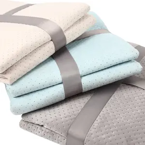China factory ultrasonic embossing blanket 100% polyester thin quilt 200X225cm Custom size camel / Blue / grey