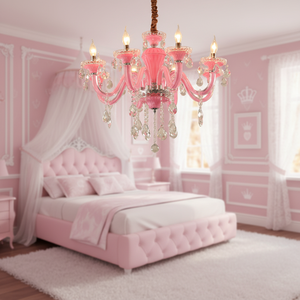 Lustre en verre moderne simple et doux pour chambre d'enfant Fille romantique Princesse Lustre en cristal rose Bougie lumineuse - Product Image 4