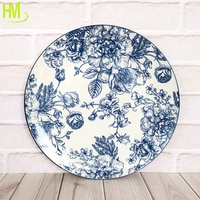 Ensemble d'assiettes en céramique porcelaine bleue personnalisées, feuilles rondes, imprimées, plat écologique pour soupe, dîner, mariage ou usage domestique