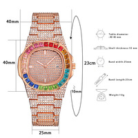 3pcs Jewelry Set Full ice Rhinestone Cuban Chain Watch Ensemble de bijoux Hip Hop de luxe pour hommes Collier Bracelet Montre