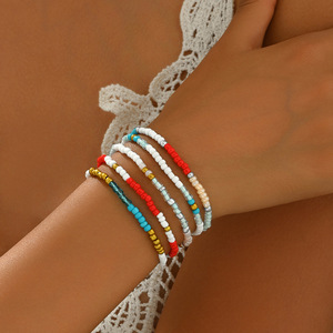 Women's Beaded Bracelet <b>Set</b> Colorful Seed <b>Bead</b> Design Five Piece Jewelry Fashion Accessory - Product Image 2