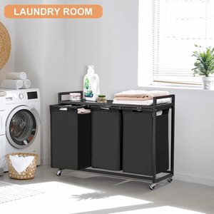 Giặt ủi <span class=keywords><strong>Hamper</strong></span>, 3-ngăn giặt giỏ, Giặt ủi sorters với kệ <span class=keywords><strong>Pull</strong></span>-out túi có thể tháo rời và di chuyển bánh xe - Product Image 4