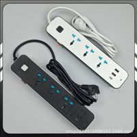 Prise de voyage universelle avec 3 ports USB-A, 1 port USB-C, 3/4 prises, matériau ABS, 110-250V, IP11, 10A, câble de 3m, utilisation en extérieur US/UK/AU