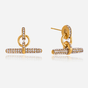 Geometric Rhinestone T-Shaped Stud Earrings Titanium Steel Channel Setting Party Fashion Jewelry - Product Image 1