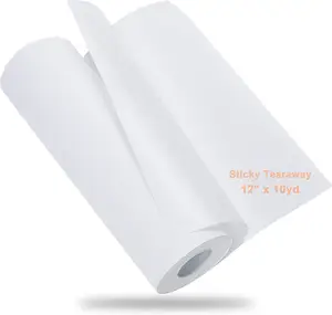 Sticky Self Adhesive Tear Away Embroidery Stabilizer Backing 12"x10Yd Roll Medium Weight For Napped Fabric Hoop Less Embroidery