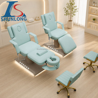Table de massage électrique pour cils avec commande au pied, LED couleur personnalisable, base en bois et métal, pour salon de beauté