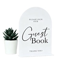 FUNMOOD BAI-1 Plaque de présentation de livre d'or de mariage en acrylique blanc, moderne, réutilisable, texte personnalisable, pour table de réception