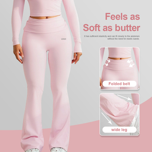 Custom Foldover Waist Yoga Pants Set Long Sleeve Cropped Top <strong>Flared</strong> <strong>Leggings</strong> Two Piece Gym Workout Wear for <strong>Women</strong> - Product Image 6